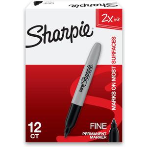 Sharpie Super Permanent Markers, Fine Point, Black, 12 Count - Quick Drying, For Classroom, Poster Boards, Office, Home, Teacher Supplies