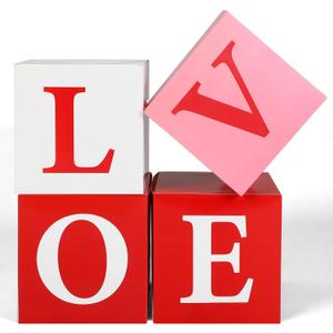 Gueevin 4 Pack Valentines Day Decor Paper Boxes 11.8 Inch Love Red Hot Pink Boxes with Letter Love Heart for Galentines Best Friend Princess Party Romantic Proposal Engagement Wedding Party Decoration