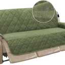 Turquoize Velvet Recliner Cover - Slip Resistant Couch Protector with Straps - Seat Width Up to 70" (70", Loden)