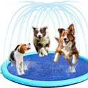 Non Slip Dog Splash Pad, 75 in Durable Splash Pad for Dogs, Heavy Duty Outdoor Water Play Mat for Large/Small Pets Foldable Design, Leak Proof Easy Setup