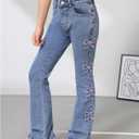 Floerns Girl's Cute Bowknot Jean Pants Embroidery Flared Leg Y2k Denim Pants