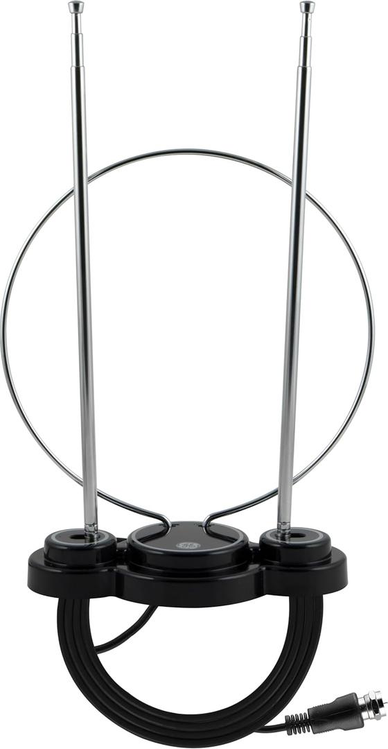 GE Traditional Rabbit Ear HD Digital TV Antenna, Long Range Smart TV Antenna, Extendable 15in Rabbit Ear Dipoles and Ciruclar Loop, Supports 4K 1080P HD Smart TV VHF UHF, Compact Design, 33676