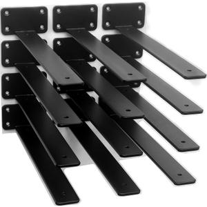 12 Pack - 12 inch Black Hidden L Shelf Bracket (1/5 Inch Thicked) Iron Floating Shelf Brackets Rustic Industrial Metal Brackets for Shelf Support