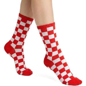 COUVER Womens Checkerboard Crew Socks Fashion Casual Dress Socks Size, 9-11, 1 Pair (Red)