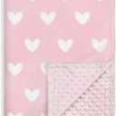 Heart Minky Baby Blanket 30 x 40 Inches for Girls, Soft Plush Receiving Blanket with Dotted Back, Gift for Toddler Newborn Infant Christmas Birthday Baby Shower