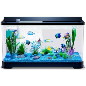 LED Aquarium Fish Tank Kit,Light + Filter + Green Plants + Blue Sand + Pineapple Houses + Shells Black, 14 Gallon (XL)