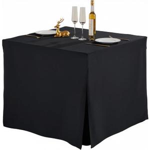 Wish Care Black Fitted Tablecloth for 34x34 Inch Square Tables, Waterproof Polyester Square Table Clothes, Heavy Duty Washable Fabric Table Cover for Home Dining Party Trade Craft Show Display