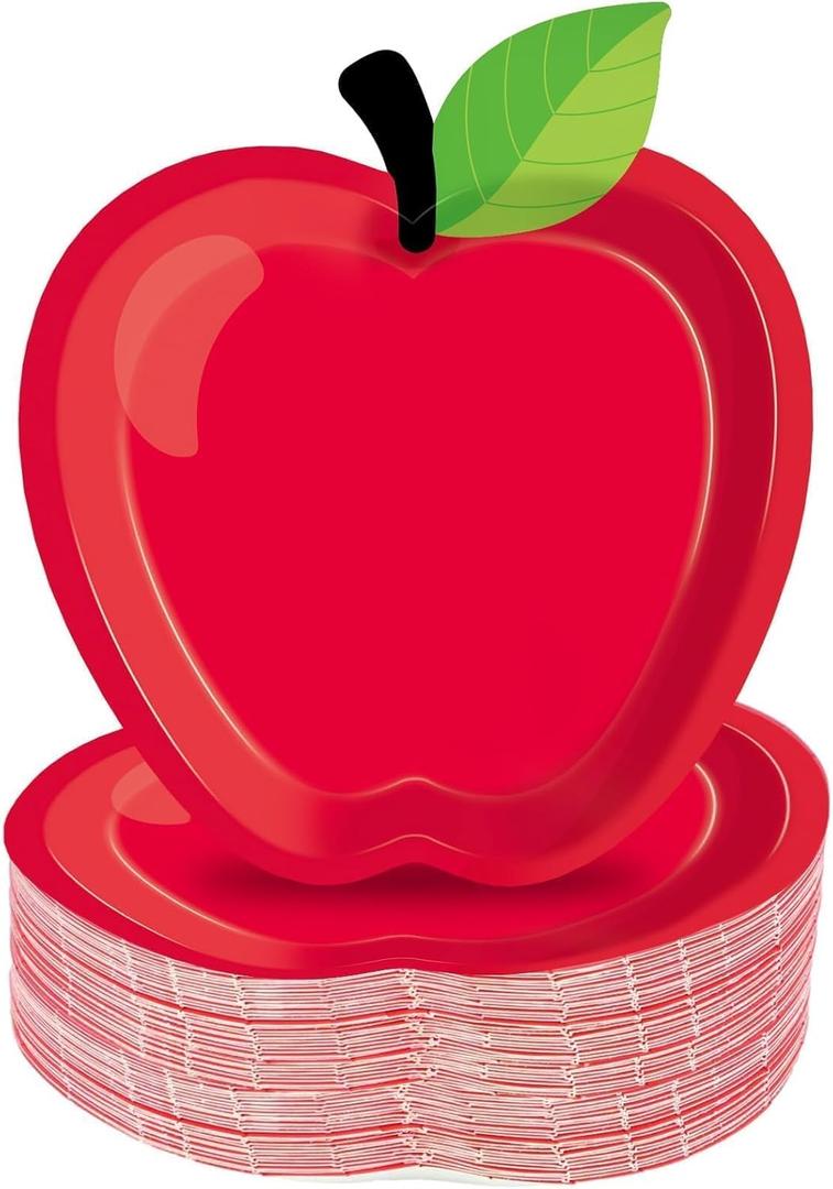 50PCS Red Apple Party Paper Plates Decorations Back to School Paper Plates First Day of School Party Supplies Schools Disposable Tableware for 50 Guests for Christmas Kindergarten Preschool 6.6X7.4
