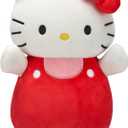 Squishmallows Original Sanrio 10-Inch Hello Kitty in Red and Pink Overalls HugMees - Medium-Sized Ultrasoft Official Jazwares Plush