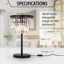 Wellmet 3 Lights Crystal Table Lamp, Bedside Lamp for Bedroom | Black Nightstand Modern Farmhouse Table Lamp With ON/OFF Switch for Living Room, Desk, Entryway, Kids Room