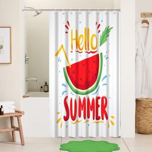 Summer Shower Curtain for Bathroom Hello Summer Watermelon Shower Curtain Set with Hooks Red Fruit Polyester Waterproof Fabric Shower Curtains 48x72 inches