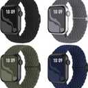 Braided Stretchy Solo Loop Compatible for Apple Watch Band 338mm/40mm/41mm/42mm(Series 10) for Women Men, Nylon Elastic Straps Wristbands for iWatch (Black/DeepGray/OliveGreen/AbyssBlue)