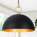 23.6" Farmhouse Pendant Lights for Kitchen Island, Black and Gold Large Dome Pendant Light Fixture Industrial Hanging Lamp for Dining Room Living Room Hallway Bar Bedroom