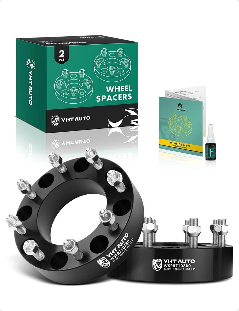 YHTAUTO 8x180mm Wheel Spacers 2 inch Fits Chevrolet & GMC Models, Silverado Sierra 2500 3500 2011-2022, Silverado 2500 2011-2018, Tire Spacers w/ M14x1.5 & 12.9 Grade Studs 125mm Center Bore 2PCS