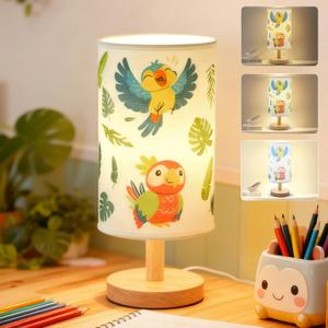 Kids Table Lamp, Boys for Bedroom Bedside, 3-Color Modes LED Nightstand Night Light with Linen Shade and Wood Base for Bedroom, Living Room, Kids Room, Birthday or Holidays Gift for Boys and Girls