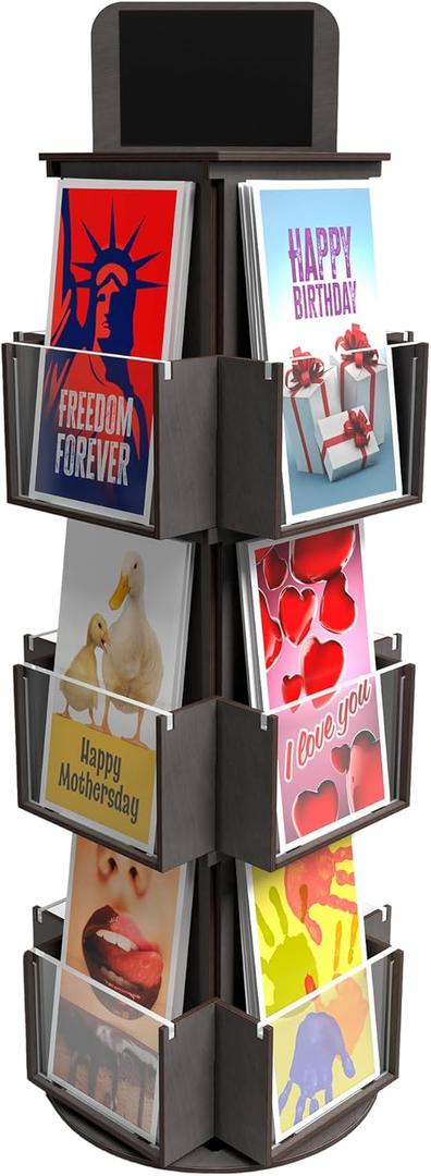 DS THE DISPLAY STORE Black 3 Tier Wooden Rotating Greeting Card Retail Display Stand, Sticker Display Card Stand, Rotating Display Stand & Sticker Holder, Retail Counter Vendor Display