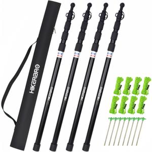 Telescoping Tarp Poles, Heavy Duty 7.67ft Aluminum Tent Poles for Tarp with Rubber Cap, Portable Set of 4 Adjustable Poles for Camping, Awning, Sun Shade, Free Carry Pouch