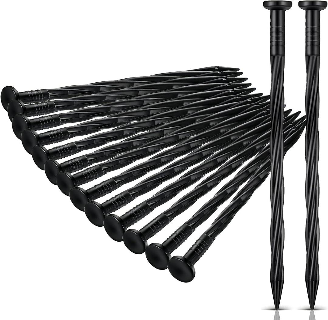 Jetec 150 Pcs Giant Skeleton Accessories Landscape Spikes Bulk Plastic Edging Nails Garden Spiral Landscape Edging Anchoring Spike for Halloween Inflatable Outdoor Decorations (Black,8 Inch)