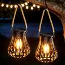 2 Pack Solar Lanterns Outdoor Waterproof - Hanging Solar Powered Lights, Adjustable Color Temperature Lanterns Lights for Garden Patio Yard Table Wall Pathway Decor, Gifts for Women Mom Family