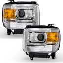 for 2014-2019 GMC Sierra Headlight Assembly 2014-2018 Sierra 1500 | 2015-2019 Sierra 2500/3500 Base/Denali/SLE/SLT Chrome Housing Amber Reflector Replacement Pair