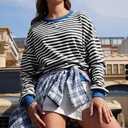 AlvaQ Womens Oversized Sweatshirt 2024 Casual Crewneck Long Sleeve Colorblock Striped Pullover Tunic Tops Outfits (L)