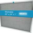 Washable Electrostatic Furnace Air Filter, MERV 8, (20" x 24" x 1") Aluminum Reusable Filter for Furnace, Central AC, and HVAC System (24" x 20" x 1")