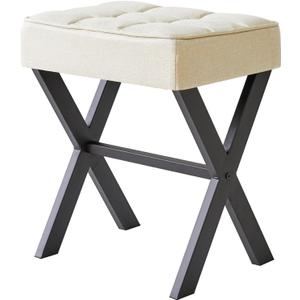 IBUYKE Square Makeup Stool with X-Leg Foot Rest, Linen Footrest, Ottoman Seat, Multi-Use as Small Side Table, for Bedroom, Living Room, Linen LG-70Y