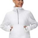 THE GYM PEOPLE Womens' Half Zip Pullover Fleece Stand Collar Crop Sweatshirt with Pockets Thumb Hole (White, S)