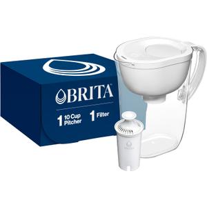 Brita Everyday Standard Water Filter Pitcher with SmartLight Filter Change Indicator, Reduces Copper, Cadmium and Mercury Impurities, Includes 1 Filter, BPA-Free, Lasts 2 Months, 10-Cup, Bright White