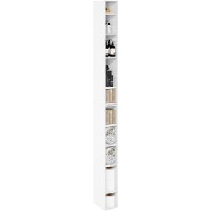 Furinno Fulda Book Shelf, 10-Tier Bookshelf, Space Saving Storage Shelf Bookcase, 9.2 x 5.9 x 78.7, for Living Room, Bedroom, Home Office, White, 10-Tier, 6-Inch Width