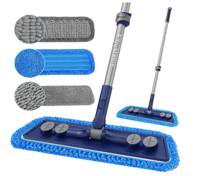 FORSPEEDER Microfiber Mops for Floor Cleaning  Dust Mop for Hardwood Floors with 55” Adjustable Handle 3 Thickened Washable Pads  Wet Dry Mopping for Pet Hairs Walls Tile Wood Laminate Home Kitchen