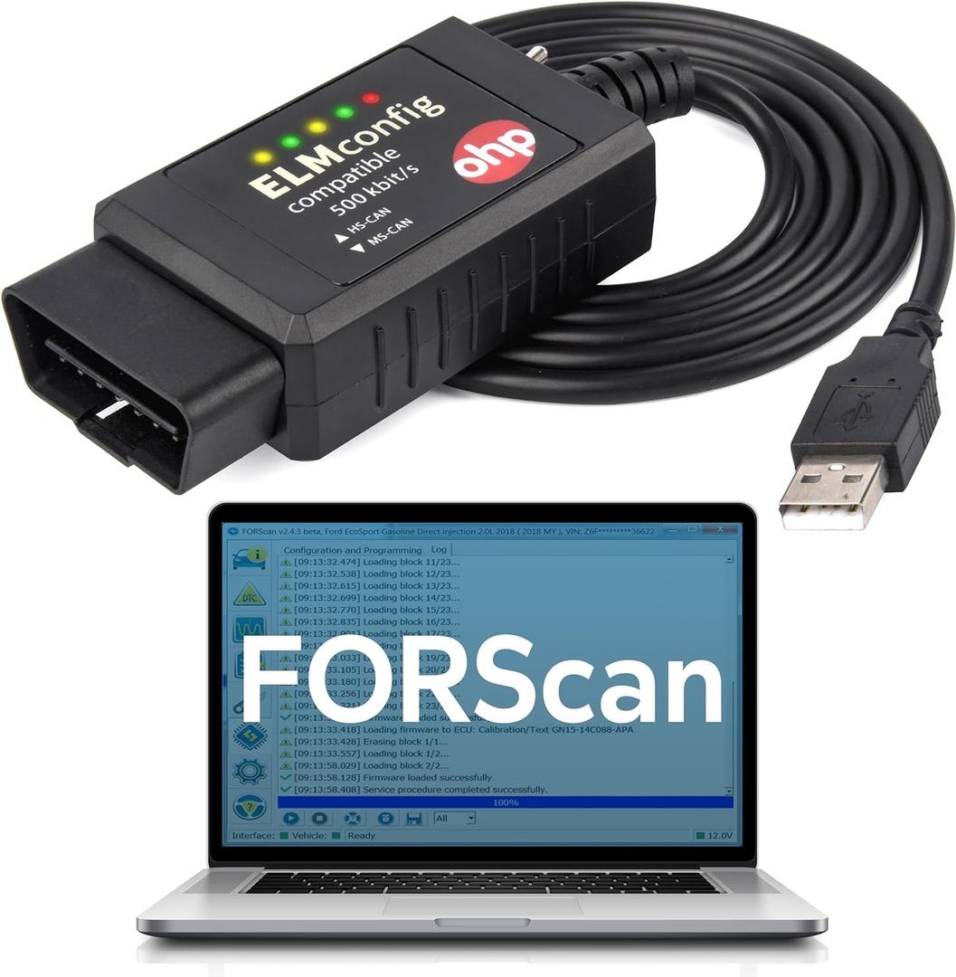 OHP ELMconfig FORS-CAN ELM327-based OBD2 to USB Programming Cable Diagnostic Scan Tool with MS-Can/HS-Can Switch for Ford Lincoln Mazda Mercury Series Vehicles