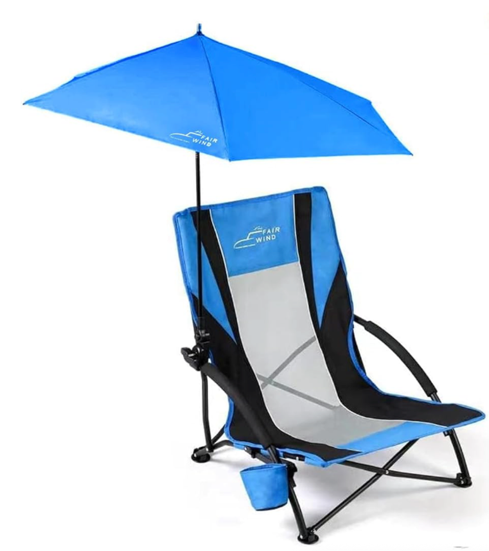 FAIR WIND Beach Chair with 360° Detachable Umbrella for Adults Tilt Sun Shade, Heavy Duty Portable＆Backpack Anti-Sink Sand Chair,Up to 300LBS for Coastal Vacations, Outdoor Concerts,Sports
