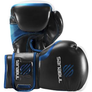 Sanabul Essential Gel Boxing Gloves for Men & Women, Kickboxing MMA, Muay Thai Gloves and Heavy Bag Training Punching & Sparring (8 oz, Black/Metallic Blue)