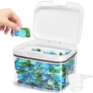 Laundry Pods Container Holder with Lid, Laundry Room Storage Container for Detergent Pods Laundry Powder Scent Booster Container with Scoop (2.8L)