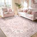 RELEANY Area Rugs 8'x10' Washable Non-Slip, Floral Vintage Distress Print Pattern Medallion Carpet for Living Room Bedroom Dining Room, Pink Greypink Cute