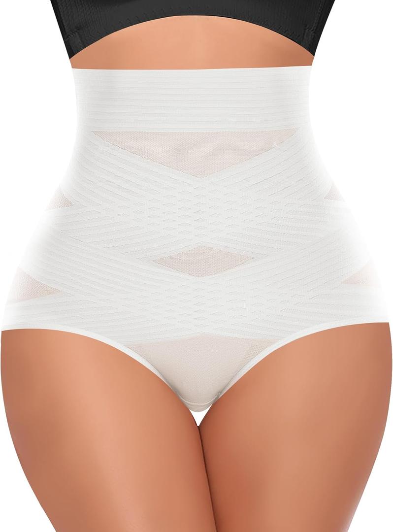 Werena Tummy Control Shapewear Panties for Women High Waisted Body Shaper Slimming Shapewear Underwear Girdle Panty (Large, White-smooth Fabric)