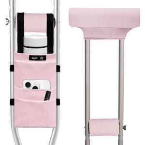 SPRING SEAON Crutches Padding & Crutch Bag (5 PCS) - Crutch Pads for Armpits and Hand Grips Water-Resistant Pouch for Crutches Crutch Cushions Crutches Accessories for Kids, Men, Women Pink
