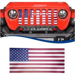 Front Mesh Grill Inserts Compatible with 2018-2025 Jeep Wrangler JL & Gladiator JT, Heavy-Duty American Flag Design (Red, 2018+ JL JT)