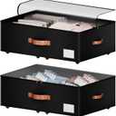 Underbed Storage With Wheels,Large Capacity 10 inches Height Storage Bins,Rolling Underbed Shoe Storage Containers,Underbed Storage Drawers for clothes & blankets (black, 10inch height)