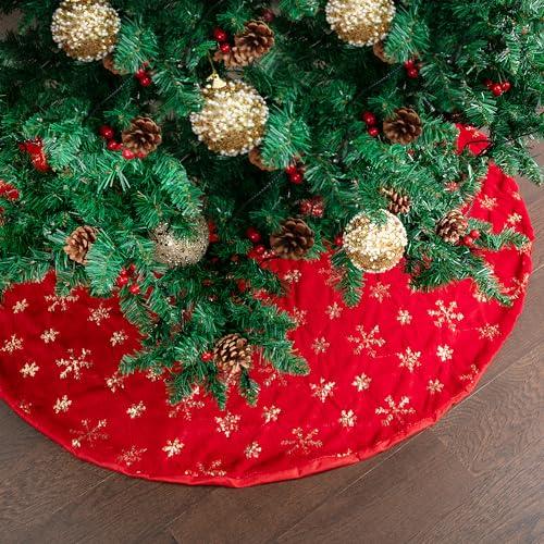 Mr. Pen- Christmas Tree Skirt 24 inches, Red Faux Fur Christmas Tree Skirts with Gold Snowflakes, 24 inch Tree Skirt