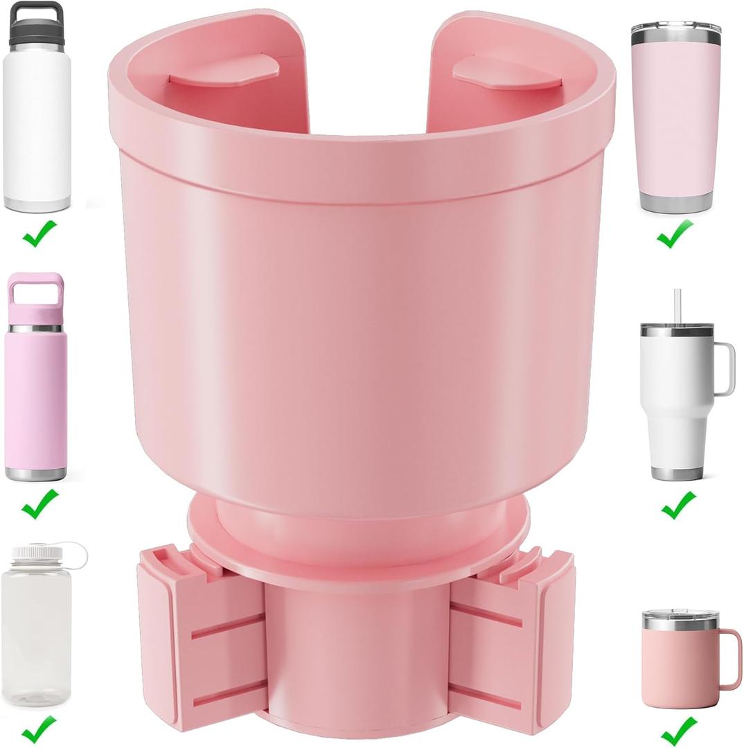 Upgraded Car Cup Holder Expander Adapter with Offset Adjustable Base, Compatible with Yeti 14/24/36/46oz Ramblers, Hydro Flasks 32/40oz, Other Large Bottles Mugs in 3.5"-4.0", Pink 1 Pack