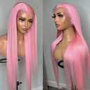 Maycaur Pink Synthetic Hair Wigs with Natural Baby Hair Long Straight Women's Wig Glueless Heat Resistant Synthetic Lace Front Wigs for Fashion Women