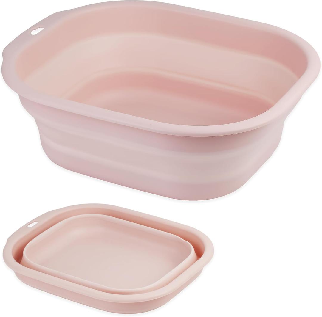 Collapsible Wash Basin Set of 2, Foldable Small Medium Size Wash Basin, Portable Plastic Basins for Laundry, Bottles, Travel, Camping (Pink)
