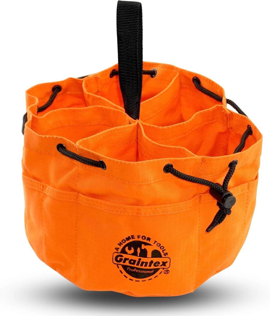 Graintex 18 Pockets Grab Bag Rip-Stop Canvas Drawstring Closure, Small Part Organizer Pouch, Small Tools, Screws, Parts, Parachute Tool Bag for Efficient Storage (Orange)
