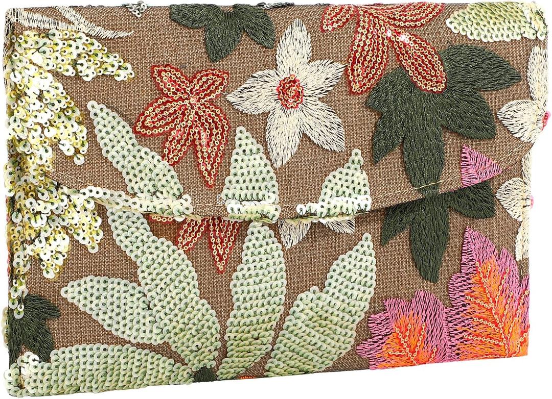 Floral Beaded Clutch Embroidery Sequin Beaded Purse Small Evening Clutch Purses for Women