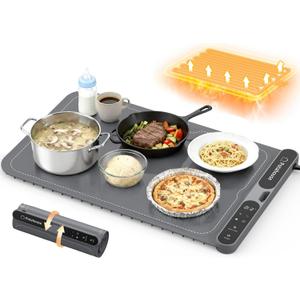 Food Warming Mat, 5s Fast Heating,Electric Warming Tray with 7 Temp 8 Timer Settings,Rollable & Portable Food Warmer for Parties,Buffet,Home and Travel Use (23 x 15 inch, Gray)