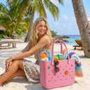 Large Sandproof Waterproof Beach Tote for Women, Travel Gym Pool Bag + Waterproof Pouch, Easy-Clean, Holds Towels Clothes ﻿