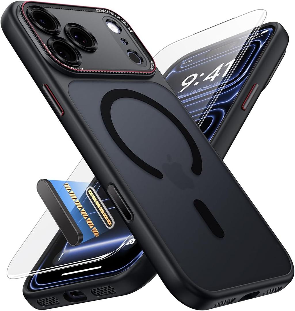 JUESHITUO Magnetic for iPhone 17 Pro Case: Upgraded [Full Camera Protection], with [1X Screen Protector] [Camera Button], 6.3" Case for iPhone 17 Pro, Black