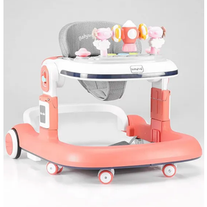 Baby Walker with Wheels – Adjustable Height, Foldable Design, Interactive Toy Tray – Pink